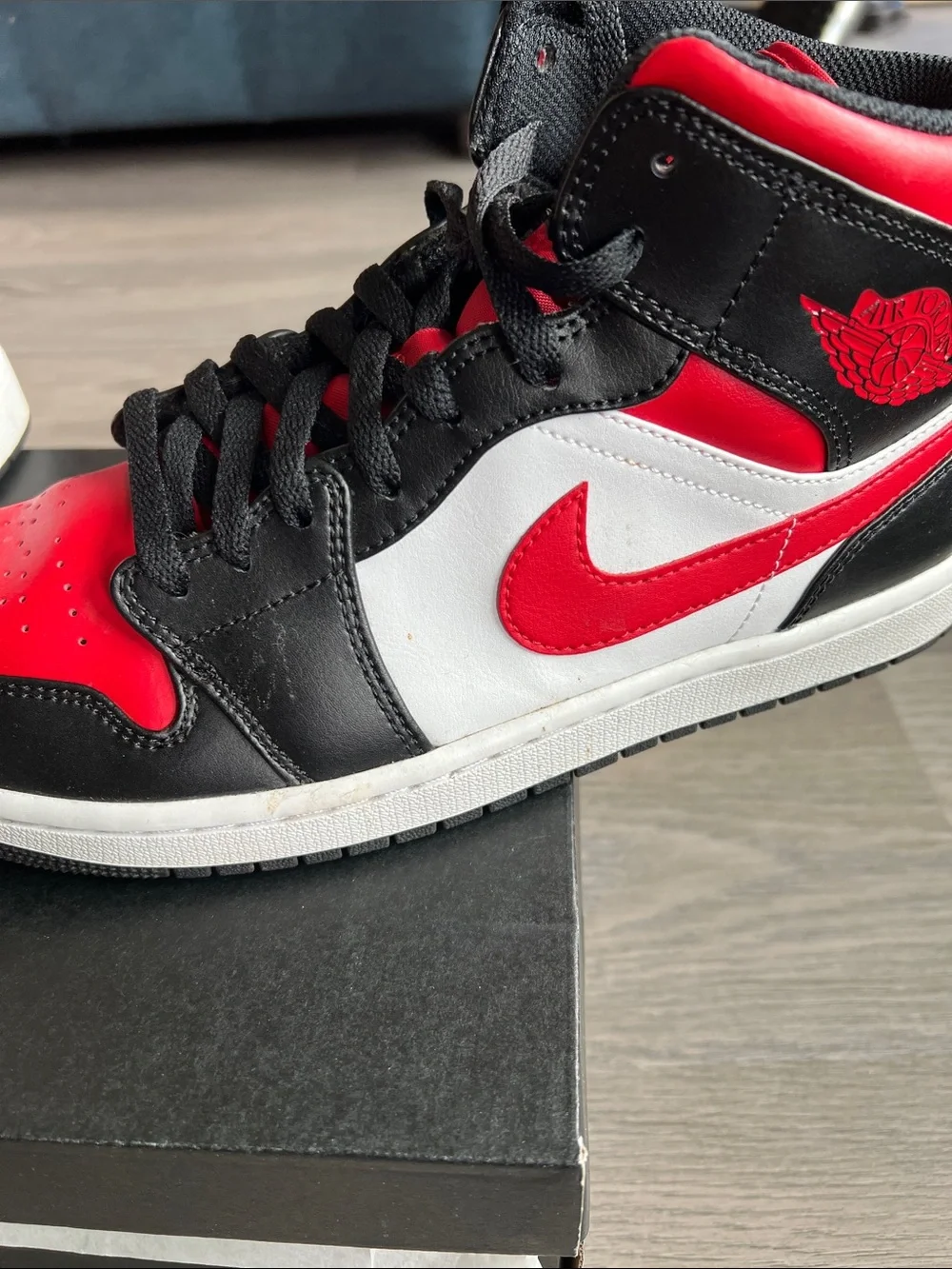 Jordan 1’s Mid Sneakers - Red, Black & White